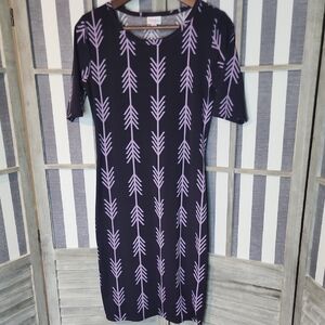 Knee-Length Purple Sheath Dress with Short Sleeves and Crew Neck